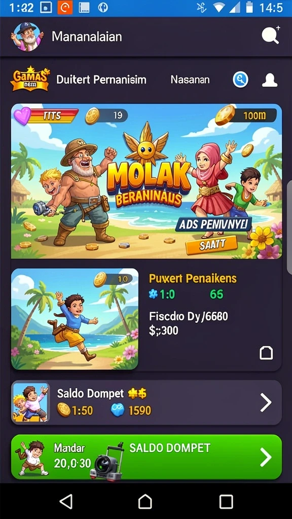 Gameplay interaktif dengan berbagai pilihan permainan.